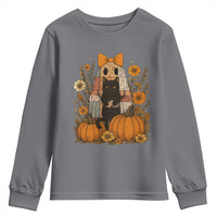 Halloween Vintage Patchwork Ghost Holding Black Cat Groovy Floral Youth Sweatshirt - Wonder Print Shop