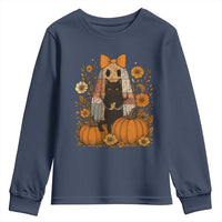 Halloween Vintage Patchwork Ghost Holding Black Cat Groovy Floral Youth Sweatshirt - Wonder Print Shop