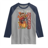 Thanksgiving Tis The Season Raglan Shirt American Football Pumpkin Fall Season - Wonder Print Shop