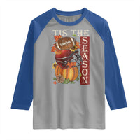 Thanksgiving Tis The Season Raglan Shirt American Football Pumpkin Fall Season - Wonder Print Shop