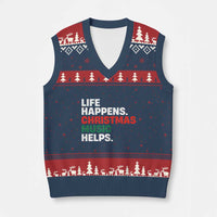 Funny Life Happens Xmas Music Helps V-Neck Knit Sweater Vest Xmas Songs Holiday Season - Wonder Print Shop