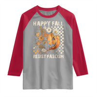 Happy Fall Resist Fascism Raglan Shirt Halloween Fall Pumpkin - Wonder Print Shop