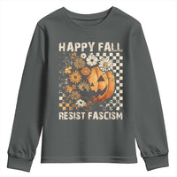 Happy Fall Resist Fascism Youth Sweatshirt Halloween Fall Pumpkin - Wonder Print Shop