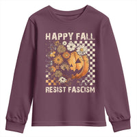 Happy Fall Resist Fascism Youth Sweatshirt Halloween Fall Pumpkin - Wonder Print Shop