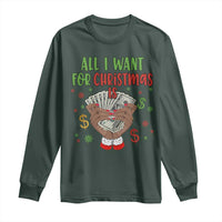 Funny All I Want For Christmas Is Money Long Sleeve Shirt Xmas Melanin Black African American Hands