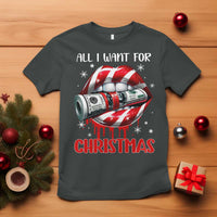 Funny All I Want For Christmas Is Money T Shirt Candy Cane Lips - Wonder Print Shop