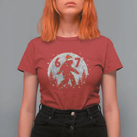 Funny Bigfoot 67 Christmas Night Stroll Moon Sasquatch T Shirt For Women - Wonder Print Shop