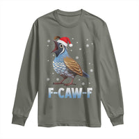 Funny F Caw F Quail Christmas Long Sleeve Shirt Cartoon Quail Bird Santa Hat Poultry Humor - Wonder Print Shop