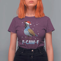 Funny F Caw F Quail Christmas T Shirt For Women Cartoon Quail Bird Santa Hat Poultry Humor - Wonder Print Shop