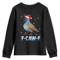 Funny F Caw F Quail Christmas Youth Sweatshirt Cartoon Quail Bird Santa Hat Poultry Humor - Wonder Print Shop