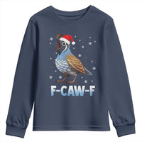 Funny F Caw F Quail Christmas Youth Sweatshirt Cartoon Quail Bird Santa Hat Poultry Humor - Wonder Print Shop