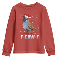 Funny F Caw F Quail Christmas Youth Sweatshirt Cartoon Quail Bird Santa Hat Poultry Humor - Wonder Print Shop
