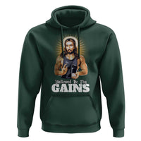 Funny Jesus Gym Workout Hallowed Be Thy Gains Hoodie Muscle Jesus Weightlifting