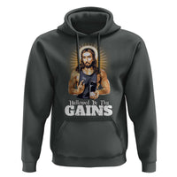 Funny Jesus Gym Workout Hallowed Be Thy Gains Hoodie Muscle Jesus Weightlifting