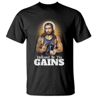 Funny Jesus Gym Workout Hallowed Be Thy Gains T Shirt Muscle Jesus Weightlifting - Wonder Print Shop