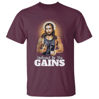 Funny Jesus Gym Workout Hallowed Be Thy Gains T Shirt Muscle Jesus Weightlifting - Wonder Print Shop