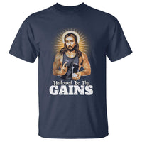 Funny Jesus Gym Workout Hallowed Be Thy Gains T Shirt Muscle Jesus Weightlifting - Wonder Print Shop