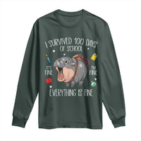 Funny I Survived 100 Days Of School Moo Deng Long Sleeve Shirt It's I'm Fine Everything Is Fine