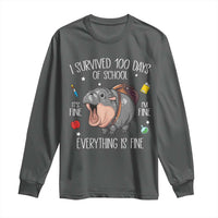 Funny I Survived 100 Days Of School Moo Deng Long Sleeve Shirt It's I'm Fine Everything Is Fine