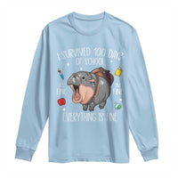 Funny I Survived 100 Days Of School Moo Deng Long Sleeve Shirt It's I'm Fine Everything Is Fine