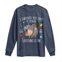 Funny I Survived 100 Days Of School Moo Deng Long Sleeve Shirt It's I'm Fine Everything Is Fine