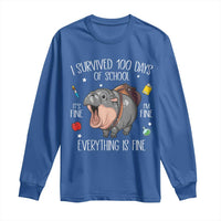 Funny I Survived 100 Days Of School Moo Deng Long Sleeve Shirt It's I'm Fine Everything Is Fine