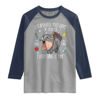 Funny I Survived 100 Days Of School Moo Deng Raglan Shirt It's I'm Fine Everything Is Fine