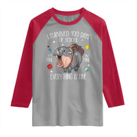Funny I Survived 100 Days Of School Moo Deng Raglan Shirt It's I'm Fine Everything Is Fine