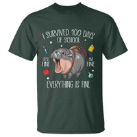 Funny I Survived 100 Days Of School Moo Deng T Shirt It's I'm Fine Everything Is Fine