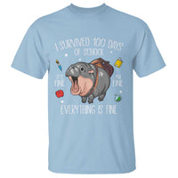 Funny I Survived 100 Days Of School Moo Deng T Shirt It's I'm Fine Everything Is Fine