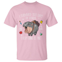 Funny I Survived 100 Days Of School Moo Deng T Shirt It's I'm Fine Everything Is Fine