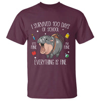 Funny I Survived 100 Days Of School Moo Deng T Shirt It's I'm Fine Everything Is Fine
