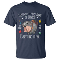 Funny I Survived 100 Days Of School Moo Deng T Shirt It's I'm Fine Everything Is Fine