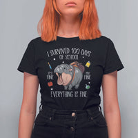 Funny I Survived 100 Days Of School Moo Deng T Shirt For Women It's I'm Fine Everything Is Fine