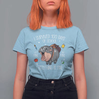 Funny I Survived 100 Days Of School Moo Deng T Shirt For Women It's I'm Fine Everything Is Fine