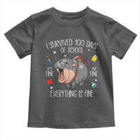 Funny I Survived 100 Days Of School Moo Deng Toddler T Shirt It's I'm Fine Everything Is Fine
