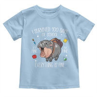 Funny I Survived 100 Days Of School Moo Deng Toddler T Shirt It's I'm Fine Everything Is Fine