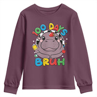Funny Moo Deng 100 Days Bruh Youth Sweatshirt Happy 100 Days Of School