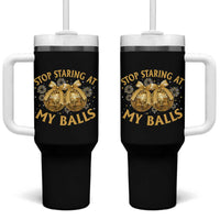 Funny Adult New Years Eve Tumbler With Handle Stop Staring At My Balls Golden Disco Ball - Wonder Print Shop