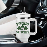 Funny St Patrick's Day Pinches Get Stiches Tumbler With Handle Shamrock