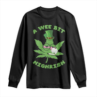 Funny St Patrick's Day Cannabis Weed Long Sleeve Shirt A Wee Bit Highrish Shamrock