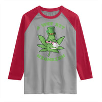 Funny St Patrick's Day Cannabis Weed Raglan Shirt A Wee Bit Highrish Shamrock