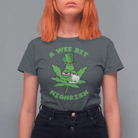 Funny St Patrick's Day Cannabis Weed T Shirt For Women A Wee Bit Highrish Shamrock