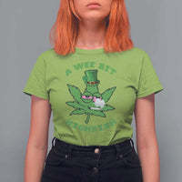 Funny St Patrick's Day Cannabis Weed T Shirt For Women A Wee Bit Highrish Shamrock