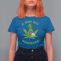 Funny St Patrick's Day Cannabis Weed T Shirt For Women A Wee Bit Highrish Shamrock