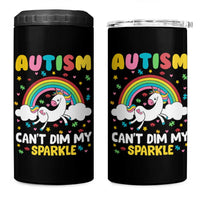 Funny Autism Can't Dim My Sparkle 4 in 1 Can Cooler Tumbler Autism Awareness Unicorn Rainbow