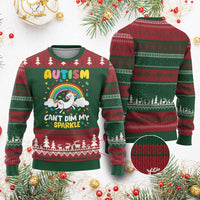Funny Autism Can't Dim My Sparkle Ugly Christmas Sweater Autism Awareness Unicorn Rainbow