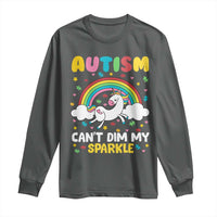 Funny Autism Can't Dim My Sparkle Long Sleeve Shirt Autism Awareness Unicorn Rainbow