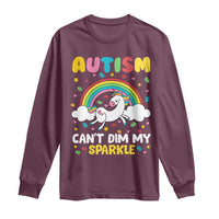 Funny Autism Can't Dim My Sparkle Long Sleeve Shirt Autism Awareness Unicorn Rainbow