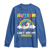 Funny Autism Can't Dim My Sparkle Long Sleeve Shirt Autism Awareness Unicorn Rainbow
